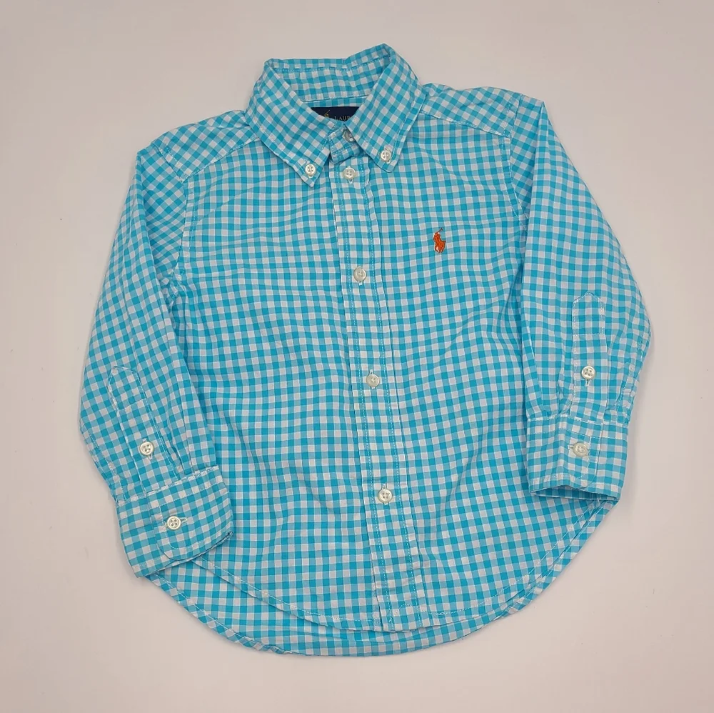 Ralph Lauren toddler boys' blue check button down size 2T